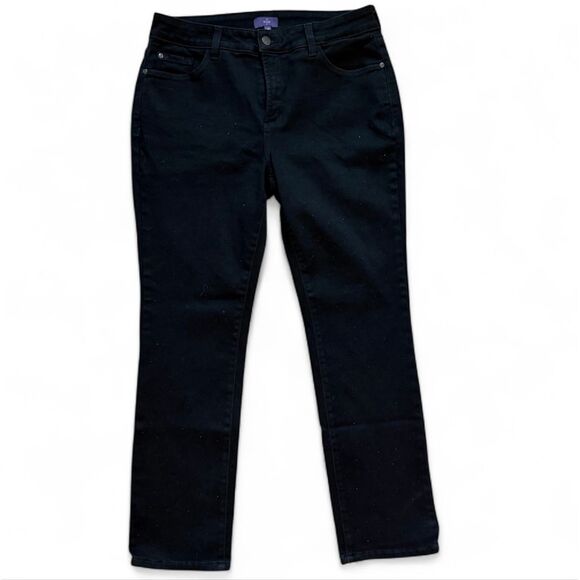 Womens NYDJ Not Your Daughters Black Rhinestone Skinny Jeans - Sz 12 Petite 12P - Picture 1 of 3